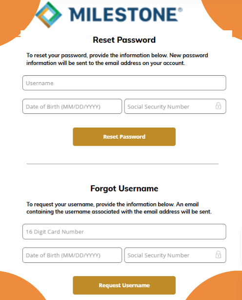 Reset Mymilestonecard Password